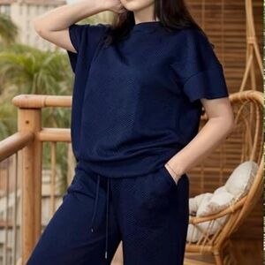 DeepSelf Navy Blue Textured Lounge Set Sz M